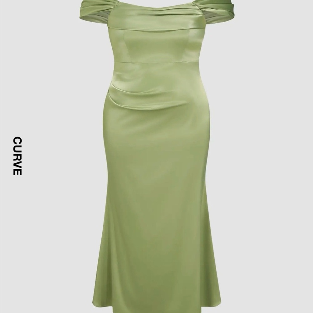 CIDER Satin Ruched Off-Shoulder Maxi Dress